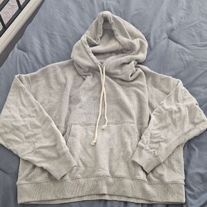 Aerie Heather Gray Cropped Textured Knit Hoodie
